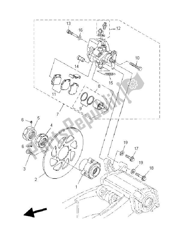 Alle onderdelen voor de Achter Remklauw van de Yamaha YFM 660R 2004