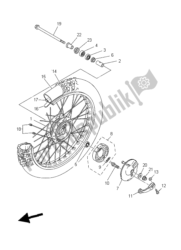 All parts for the Front Wheel of the Yamaha TT R 90E 2004