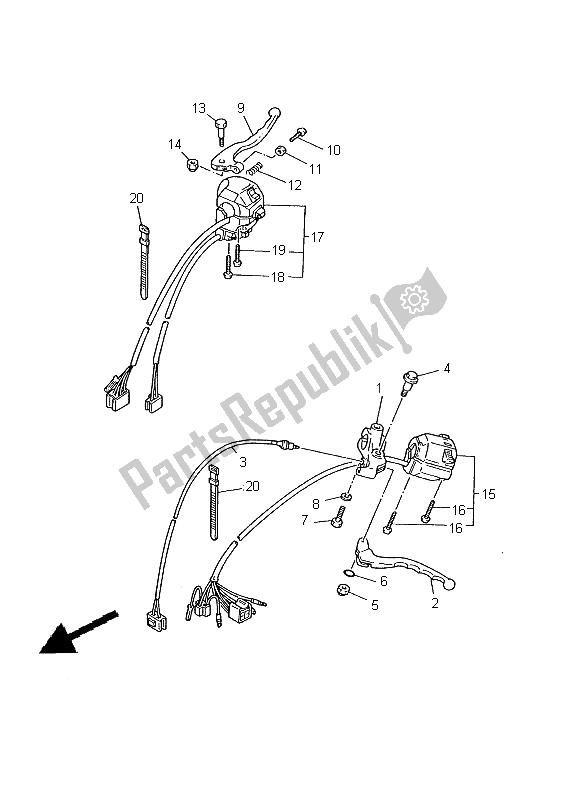 All parts for the Handle Switch & Lever of the Yamaha XV 535 Virago 2000