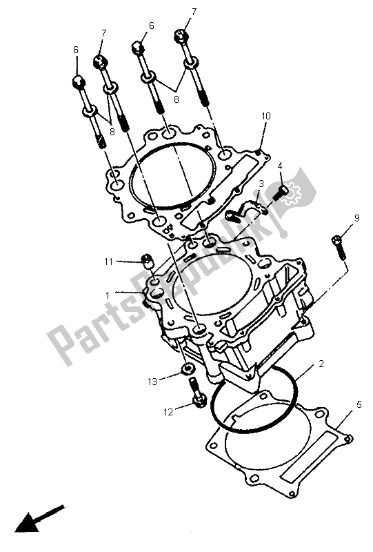 Alle onderdelen voor de Cilinder van de Yamaha SZR 660 1995