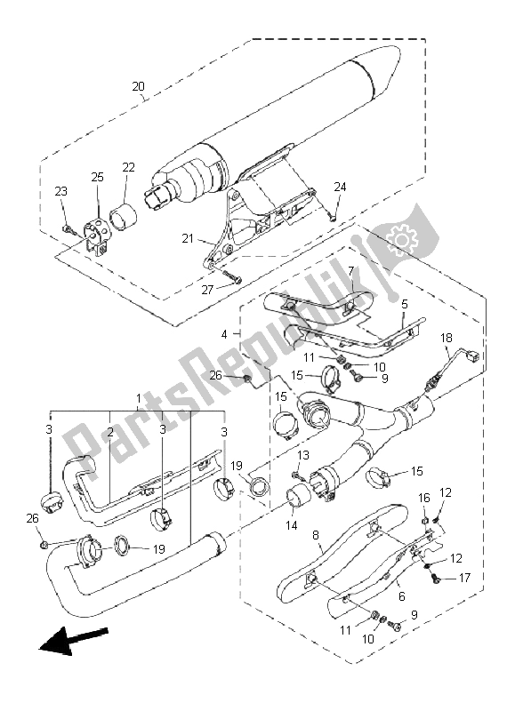 Tutte le parti per il Scarico del Yamaha XVS 1300A 2011