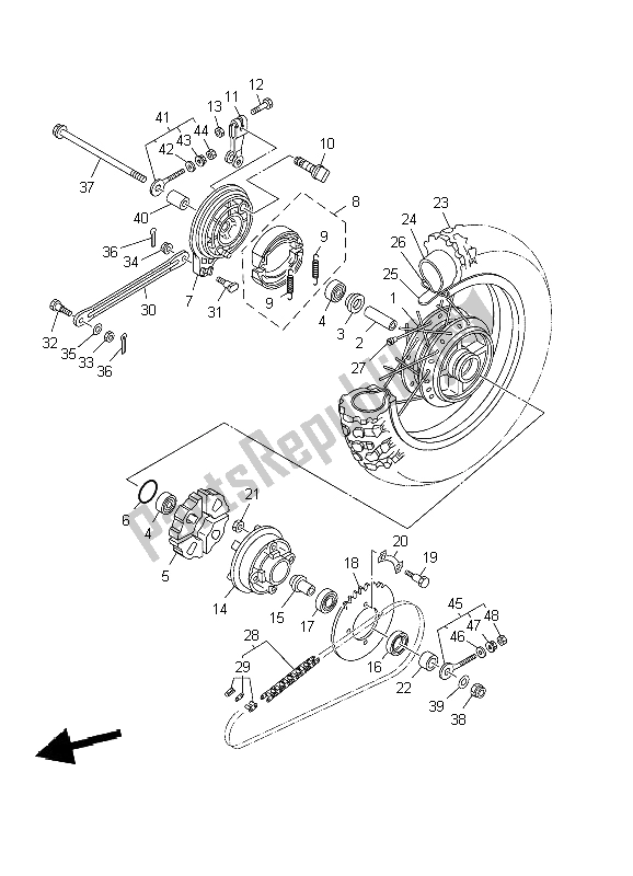 All parts for the Rear Wheel of the Yamaha TT R 90E 2004