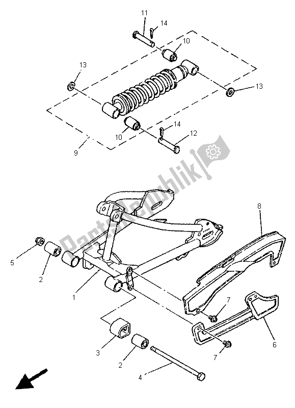 Toutes les pièces pour le Bras Arrière Et Suspension du Yamaha PW 80 1997