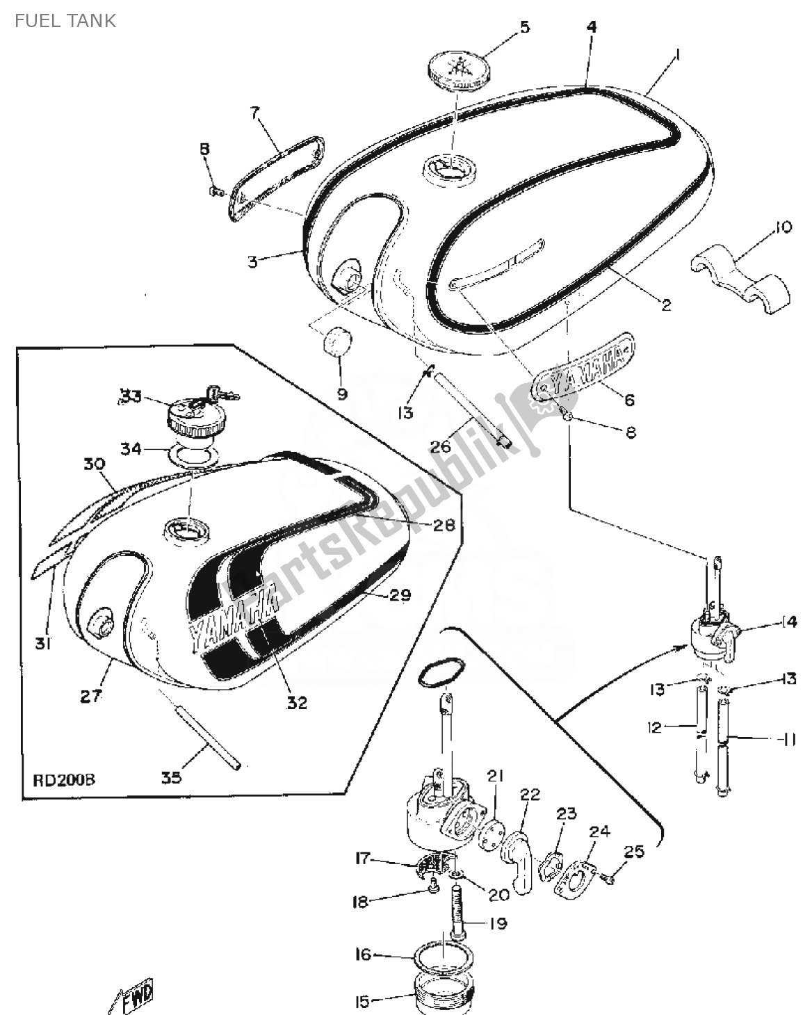 Todas las partes para Depósito De Combustible de Yamaha RD 200 1974