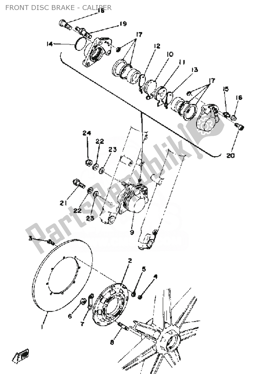 All parts for the Front Disc Brake - Caliper of the Yamaha RD 400 1976