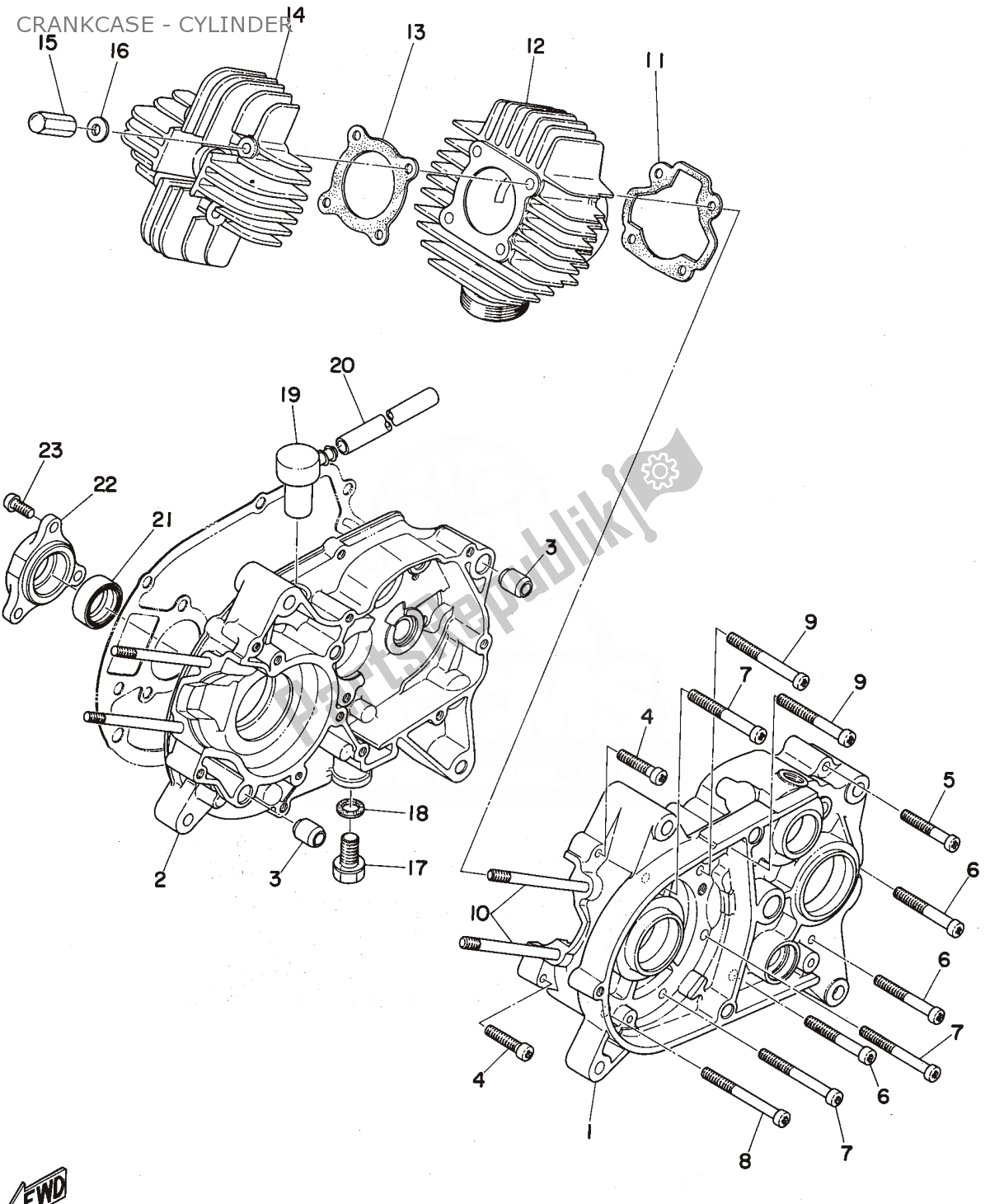 Tutte le parti per il Crankcase - Cylinder del Yamaha FS1 1974