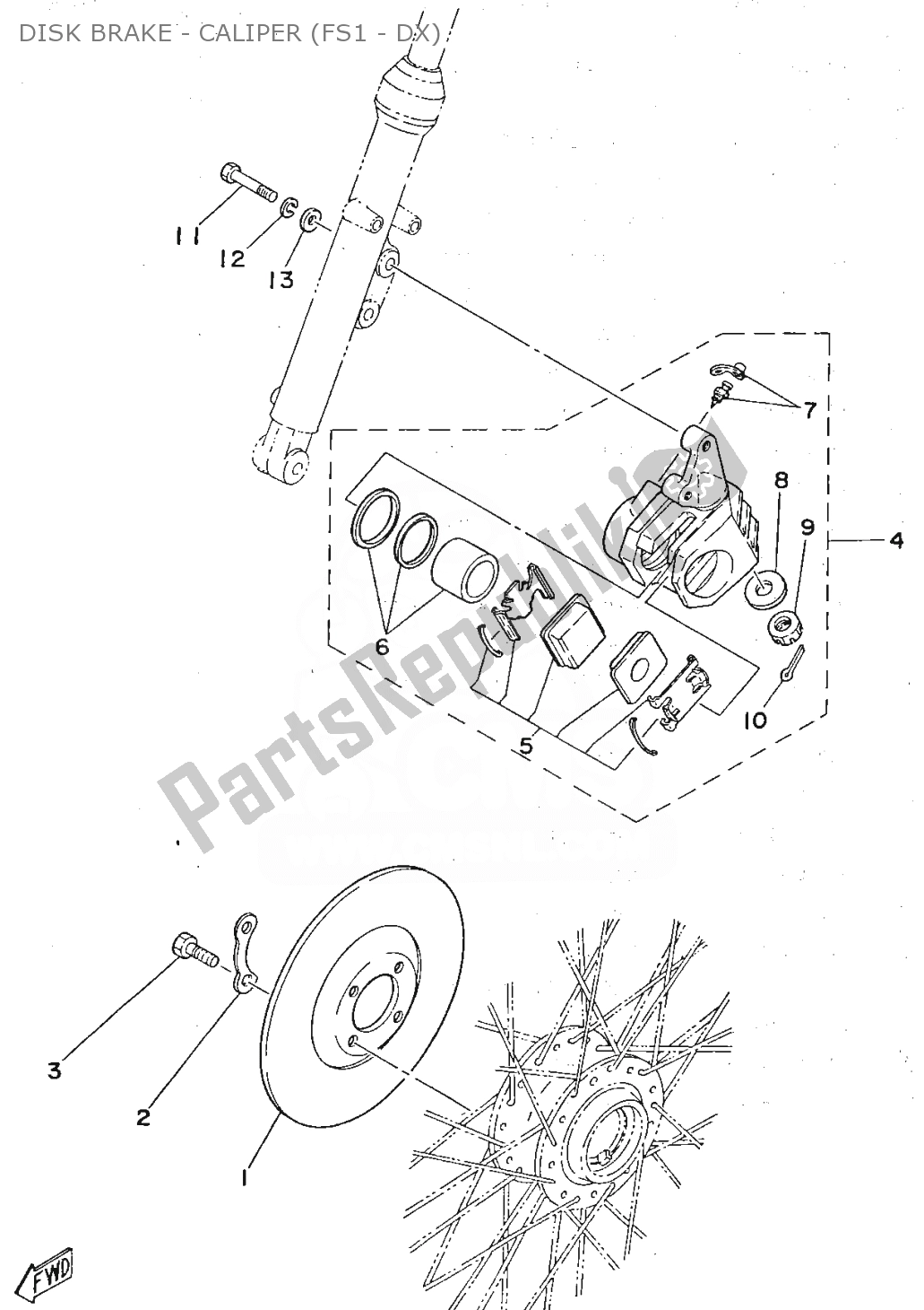 Todas las partes para Disk Brake - Caliper (fs1 - Dx) de Yamaha FS1 1979