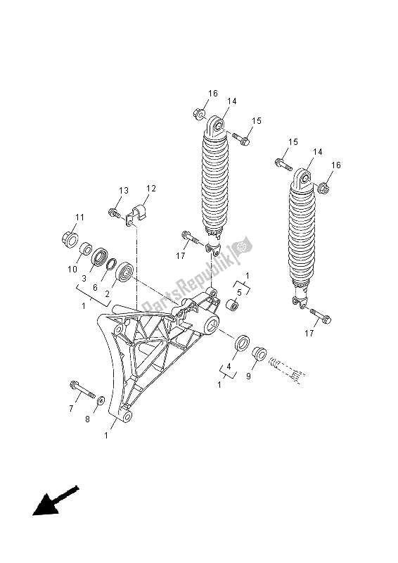 All parts for the Rear Arm & Suspension of the Yamaha YP 250R 2015