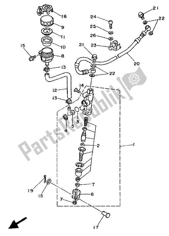 All parts for the Rear Master Cylinder of the Yamaha DT 125R 1993