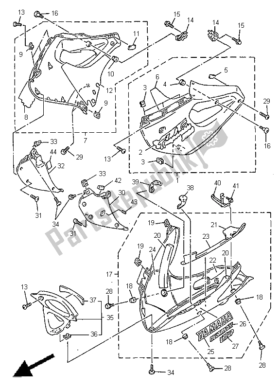 Tutte le parti per il Cowling 2 del Yamaha YZF 1000R Thunderrace 1998