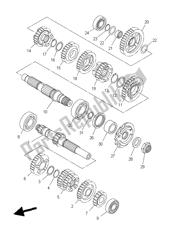 All parts for the Transmission of the Yamaha WR 250X 2009