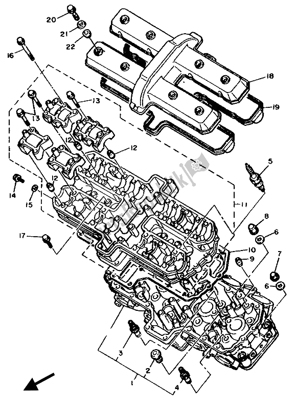 Alle onderdelen voor de Cilinderkop van de Yamaha FZ 750R 1989