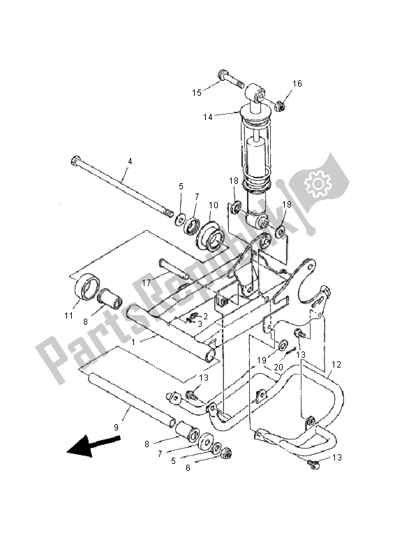 All parts for the Rear Arm & Suspension of the Yamaha YFM 125 Breeze 2000