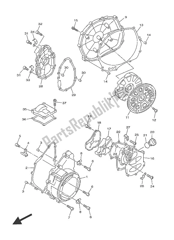 All parts for the Crankcase Cover 1 of the Yamaha FJR 1300 AE 2016