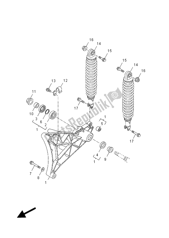 All parts for the Rear Arm & Suspension of the Yamaha YP 250R X MAX 2012