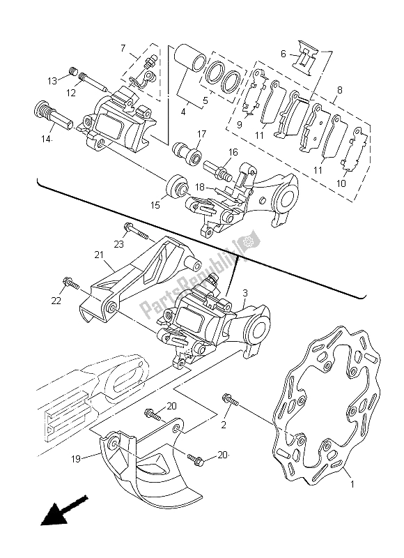 All parts for the Rear Brake Caliper of the Yamaha WR 450F 2015