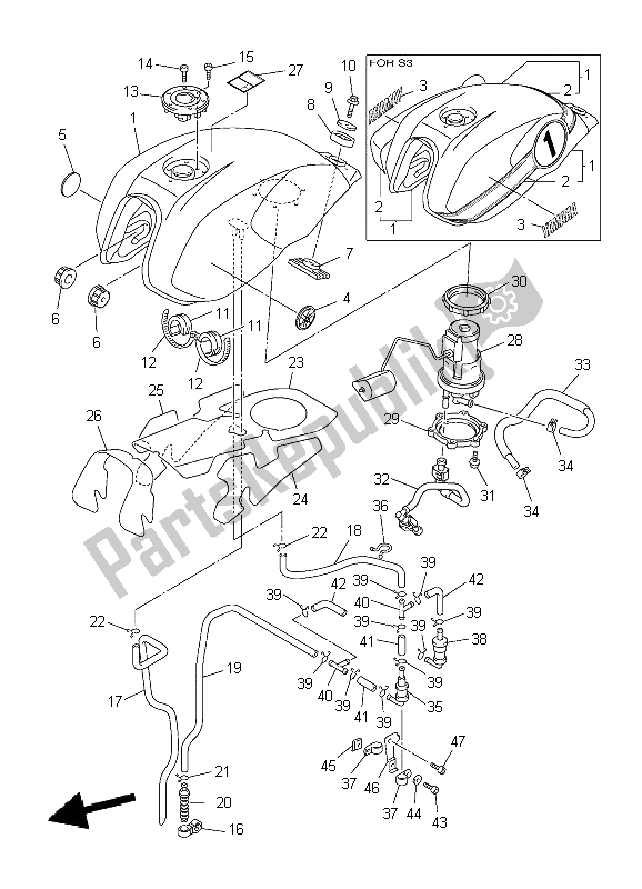 Alle onderdelen voor de Benzinetank van de Yamaha XJR 1300 2009