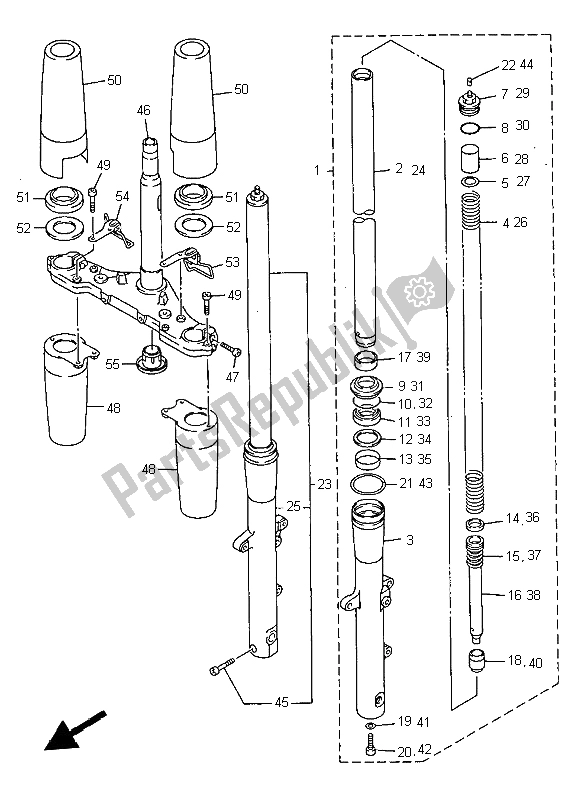 All parts for the Front Fork of the Yamaha XVZ 1300A Royalstar 1999