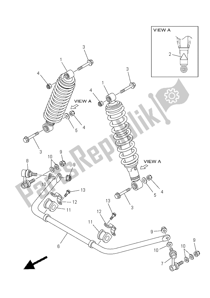 All parts for the Rear Suspension of the Yamaha YFM 550 Fwad Grizzly 2015