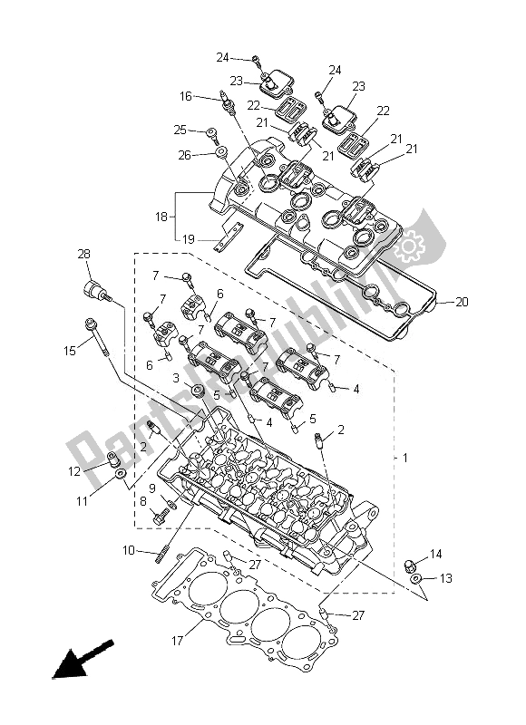 Alle onderdelen voor de Cilinderkop van de Yamaha FZ8 NA 800 2014