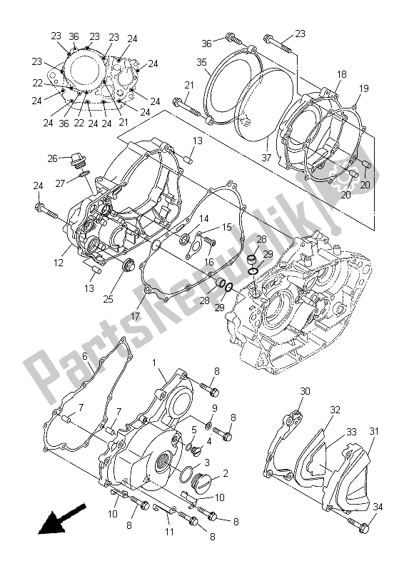 All parts for the Crankcase Cover 1 of the Yamaha WR 250X 2014