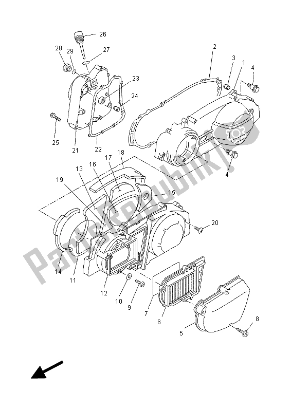 All parts for the Crankcase Cover 1 of the Yamaha YP 250R X MAX 2012