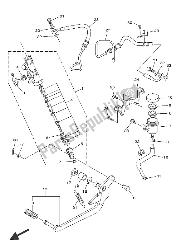 Alle onderdelen voor de Achterste Hoofdcilinder van de Yamaha XJ6 NA 600 2016