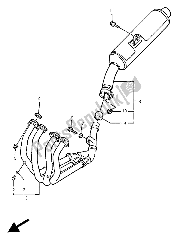 Toutes les pièces pour le échappement du Yamaha YZF 600R Thundercat 1997