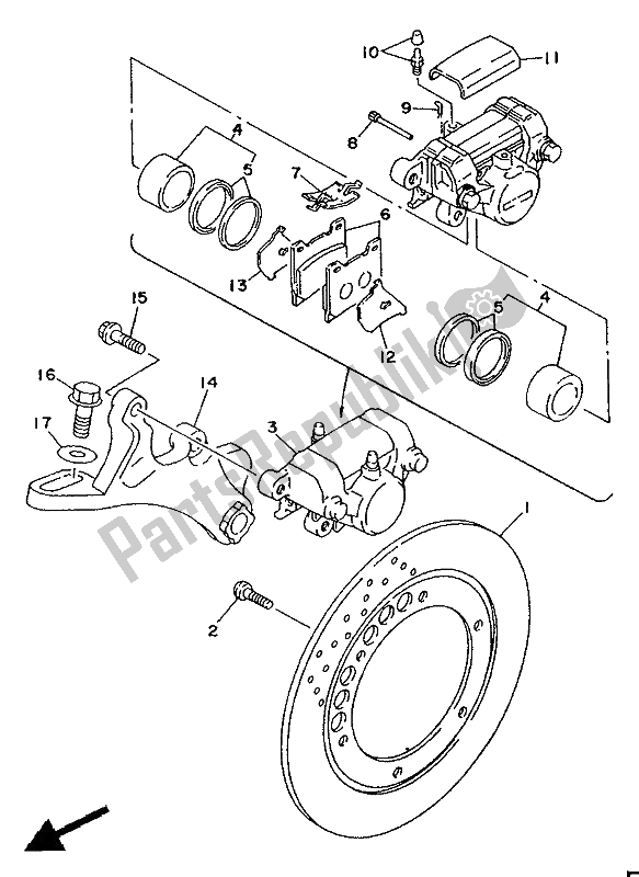 All parts for the Rear Brake Caliper of the Yamaha TDM 850 1994