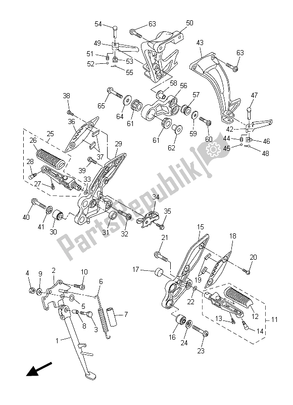 All parts for the Stand & Footrest of the Yamaha FZ8 S 800 2015