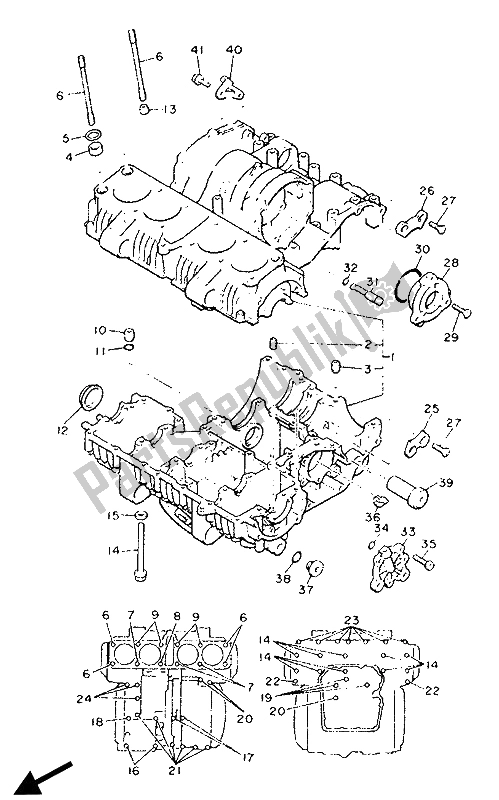 All parts for the Crankcase of the Yamaha XJ 900 1990