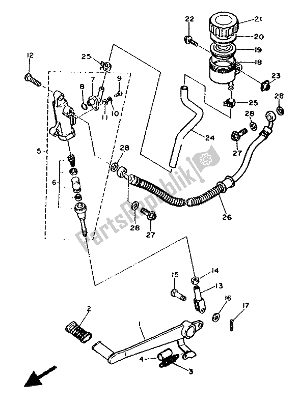 All parts for the Rear Master Cylinder of the Yamaha FZR 600 Genesis 1992
