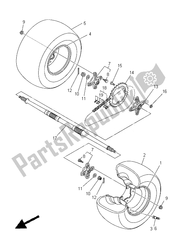 All parts for the Rear Wheel of the Yamaha YFM 250R Raptor 2013