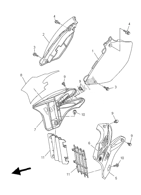 All parts for the Side Cover of the Yamaha YZ 125 2010