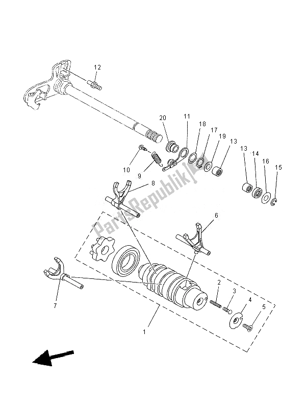 All parts for the Shift Cam & Fork of the Yamaha XT 660R 2007