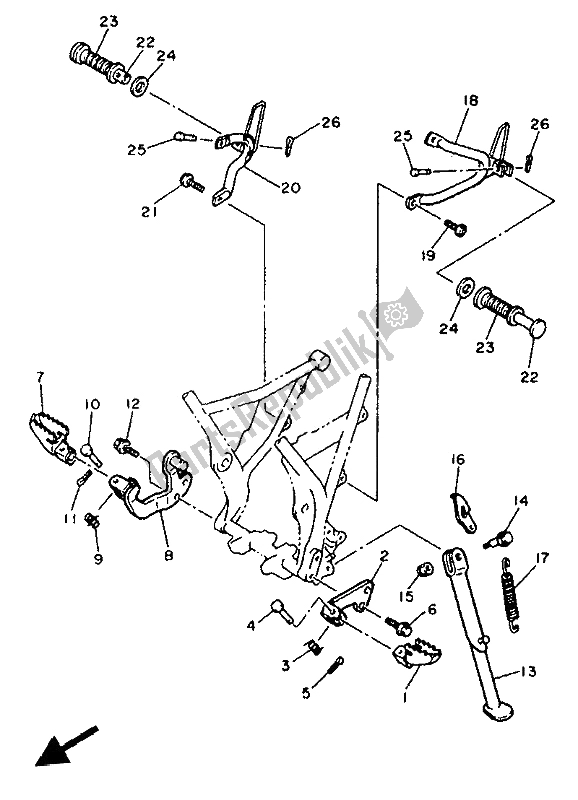 All parts for the Stand & Footrest of the Yamaha XT 600E 1992