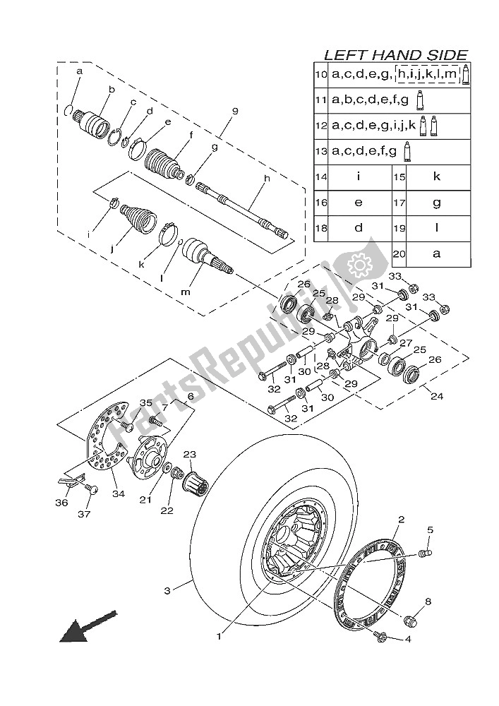 All parts for the Rear Wheel of the Yamaha YXE 700 ES 2016