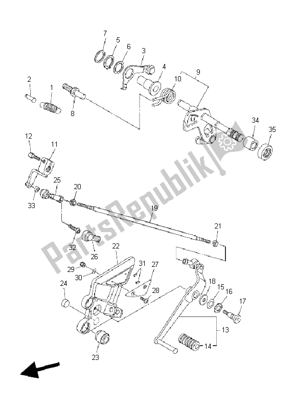 All parts for the Shift Shaft of the Yamaha FZ6 Sahg 600 2008