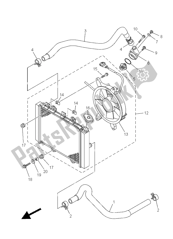 Alle onderdelen voor de Radiator Slang van de Yamaha YFM 700 Fwad Grizzly EPS Camo Yamaha Black 2015