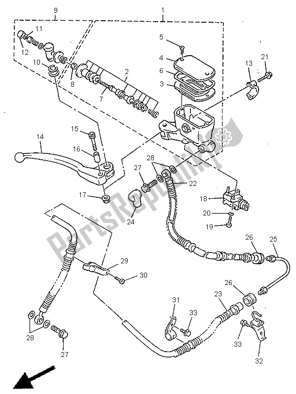 Alle onderdelen voor de Voorste Hoofdcilinder van de Yamaha GTS 1000 1998