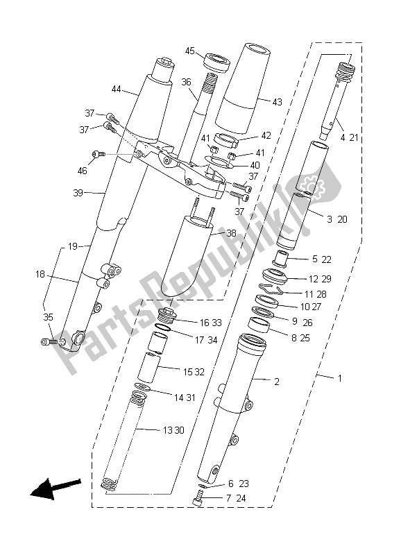 All parts for the Front Fork of the Yamaha XV 1900A Midnight Star 2006