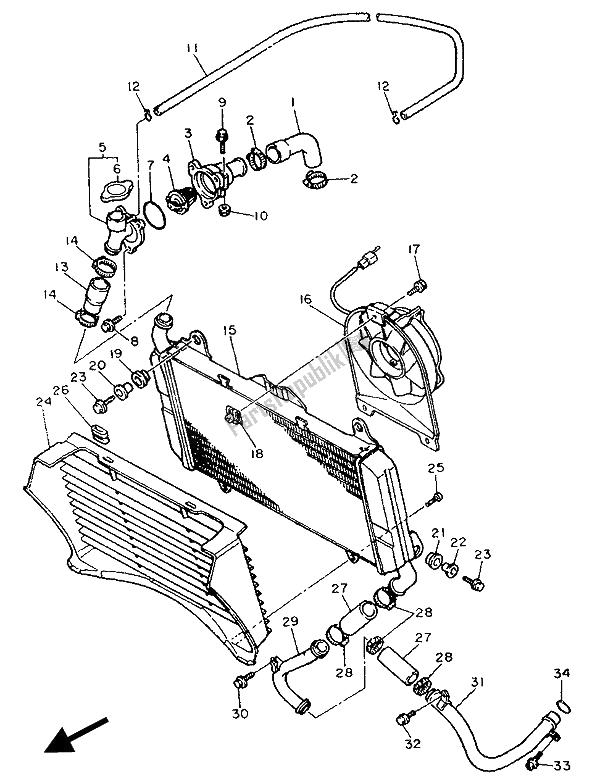 Todas las partes para Radiador Y Manguera de Yamaha FZ 750 Genesis 1990