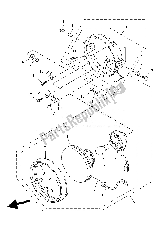 All parts for the Headlight of the Yamaha YBR 125 ED 2007