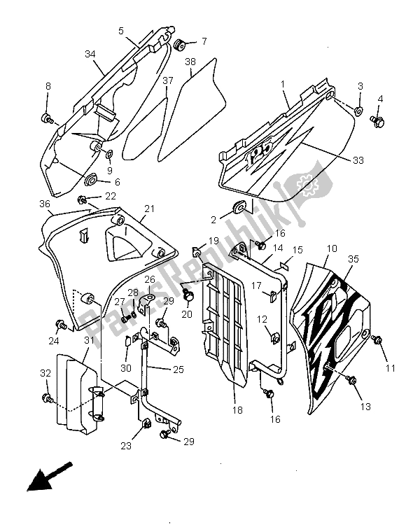 Todas las partes para Cubierta Lateral de Yamaha DT 125R 1997