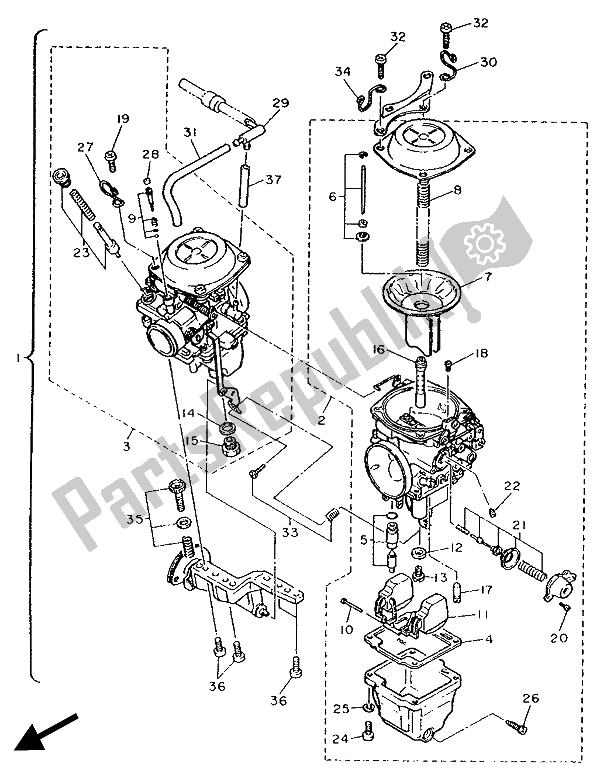 Toutes les pièces pour le Carburateur du Yamaha XV 1100 Virago 1989