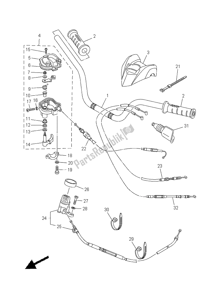 Alle onderdelen voor de Stuurhendel En Kabel van de Yamaha YFM 700R Yamaha Black 2015