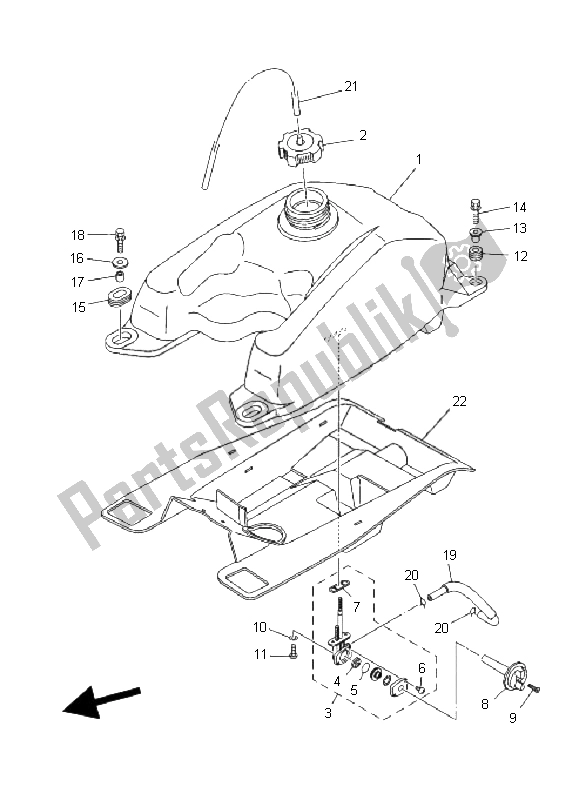 All parts for the Fuel Tank of the Yamaha YFM 350 BA Bruin 2X4 2005