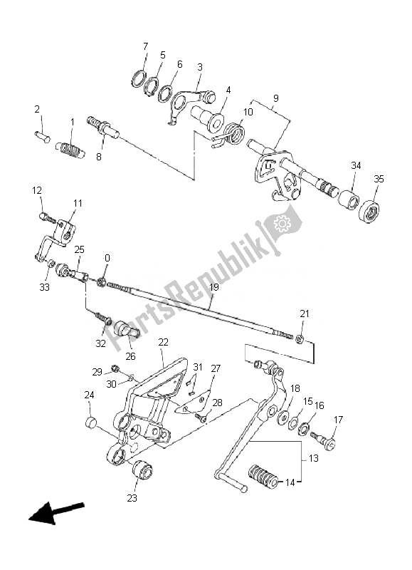 Alle onderdelen voor de Schakelas van de Yamaha FZ6 NHG 600 2007