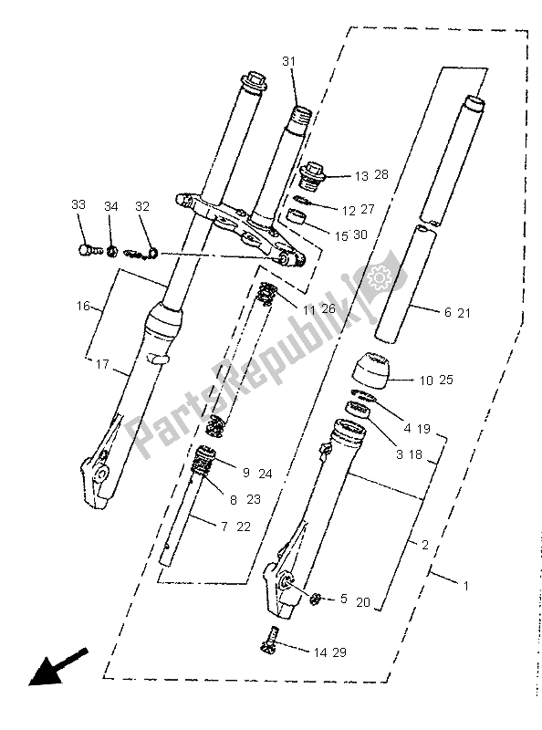 All parts for the Front Fork of the Yamaha PW 80 1996