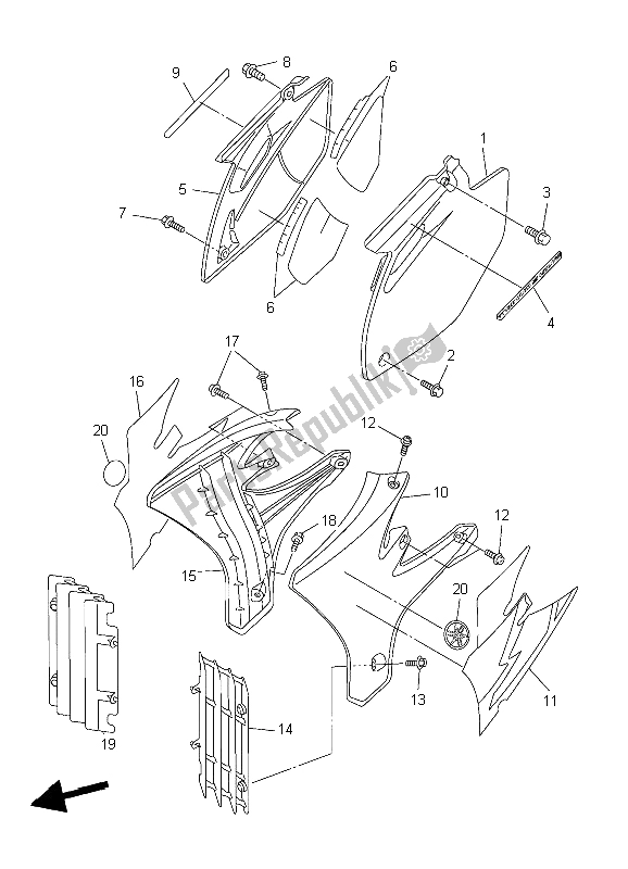 All parts for the Side Cover of the Yamaha YZ 450F 2004